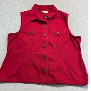 Talbots Petites Red Denim Vest Womens L Petite Snap Front Cotton Jean Jacket